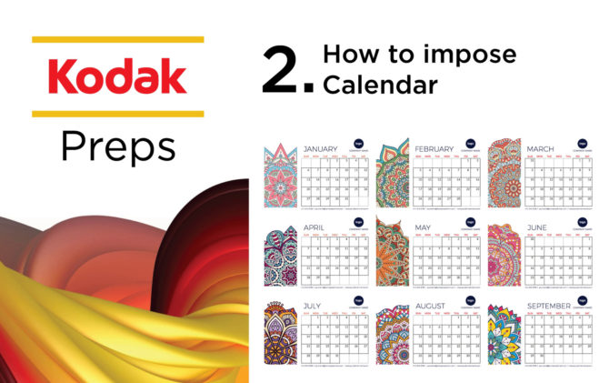 Step-by-step process of imposing a calendar layout in Kodak Preps