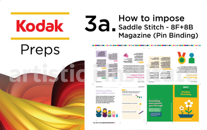 Step-by-step process of imposing a saddle stitch magazine layout in Kodak Preps