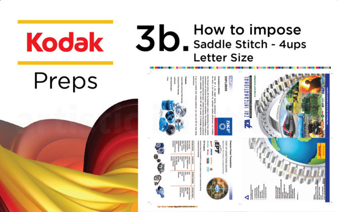 Step-by-step process of imposing a saddle stitch 4up layout in Kodak Preps